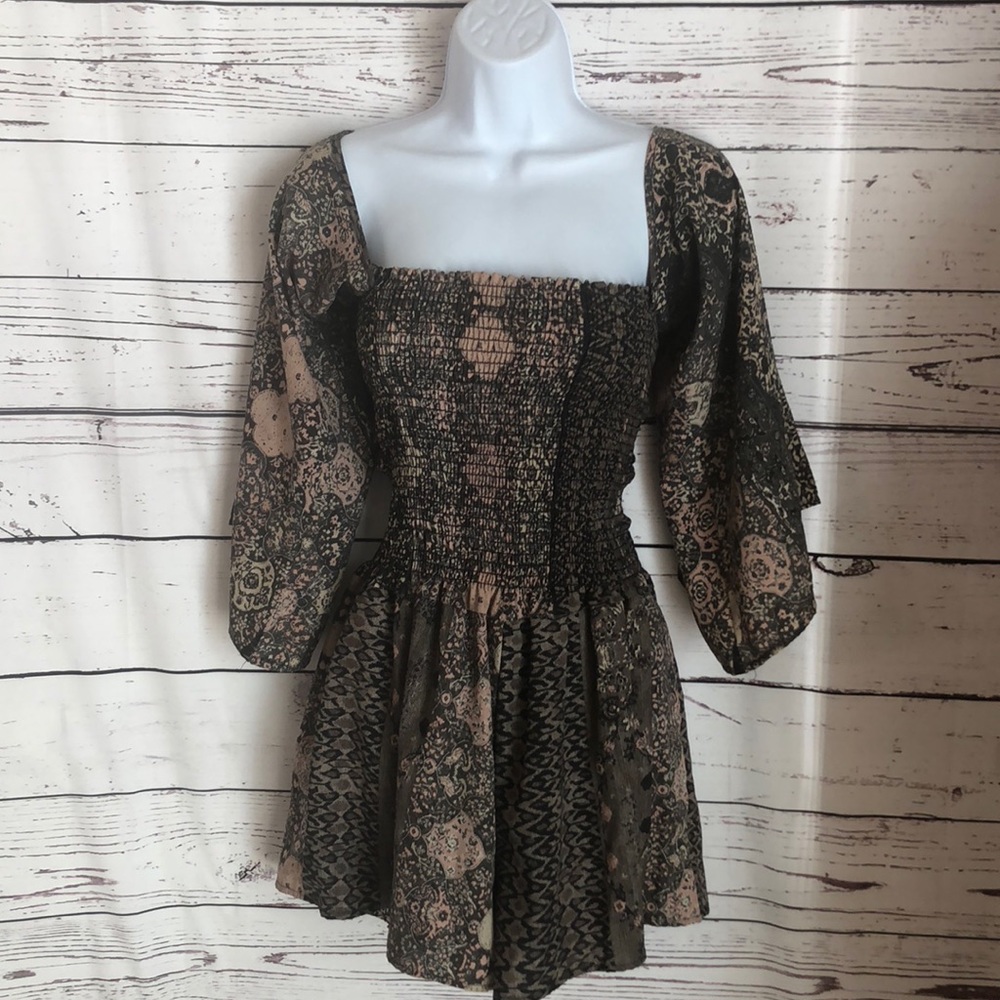 SAGE brown black tan print romper